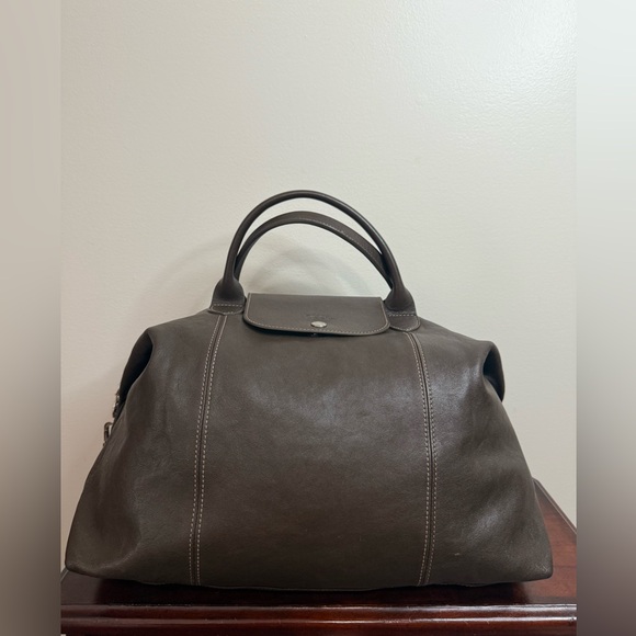 Longchamp Handbags - Longchamp Modele Depose Dark Brown Leather tote/shoulder Bag silver hardware
